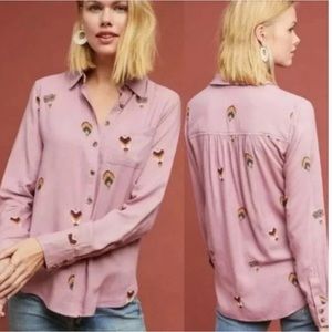 by Anthropologie New Embroidered button down shirt US size 6 M Medium Dusty Rose